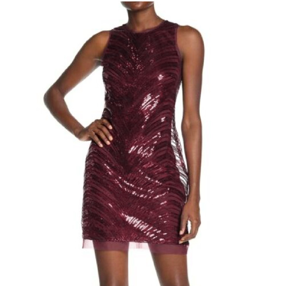 Vince Camuto Burgundy Sequin Cocktail Party Dress Size 8 Sleeveless Shift - Picture 3 of 11